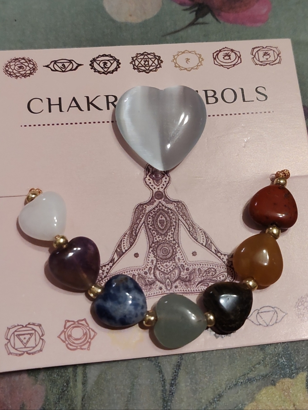 7 Chakra Hearts Gemstone Adjustable Bracelet - Picture 9 of 11